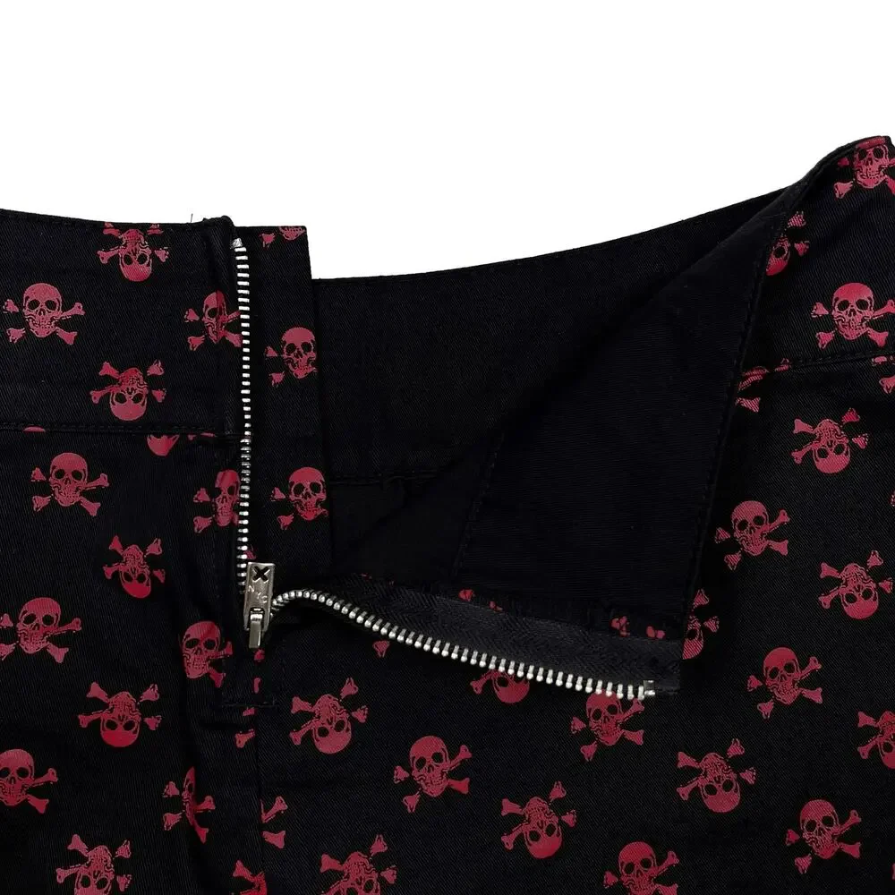 NWT Vintage Y2K Tripp NYC Red Skull Belted Black Mini Skirt Medium Deadstock